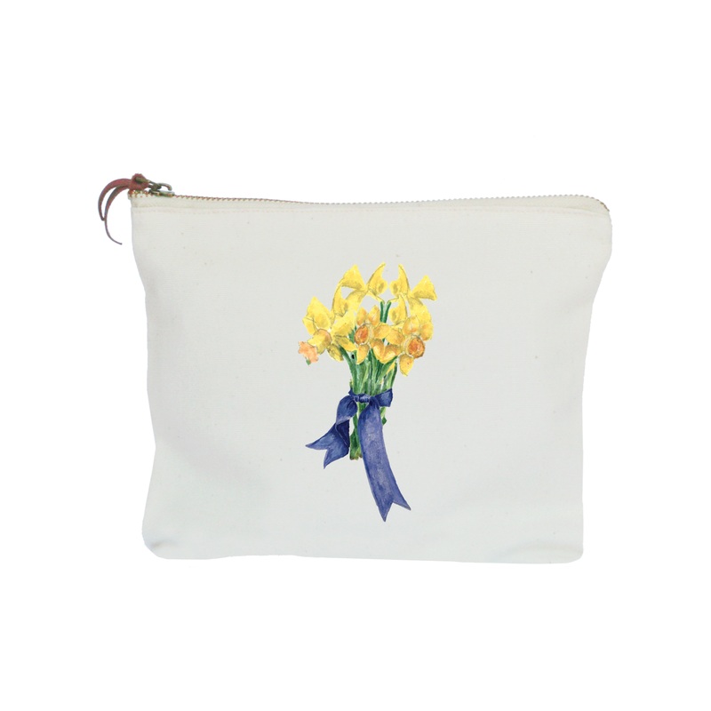 daffodils with blue ribbon zipper pouch