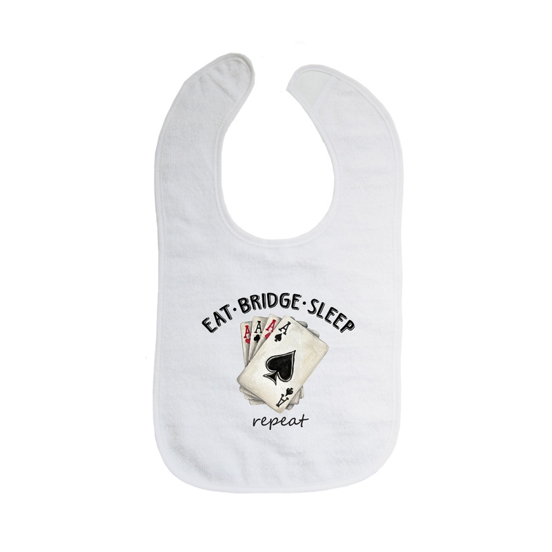 eat sleep bridge repeat bib