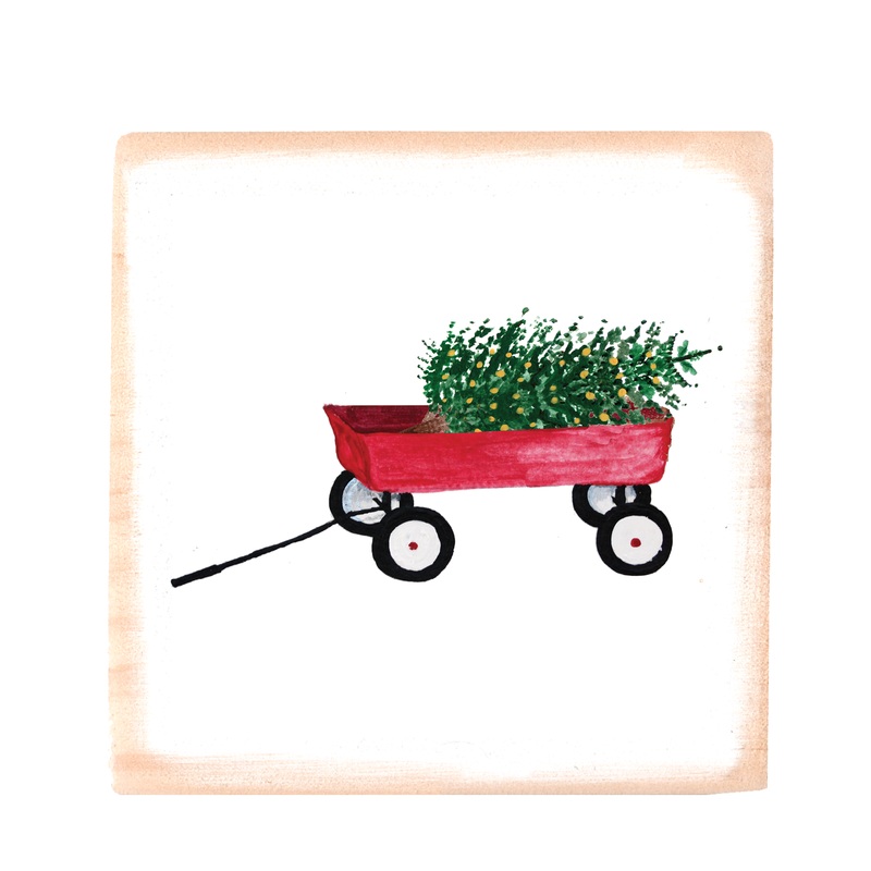 red wagon with tree wood block