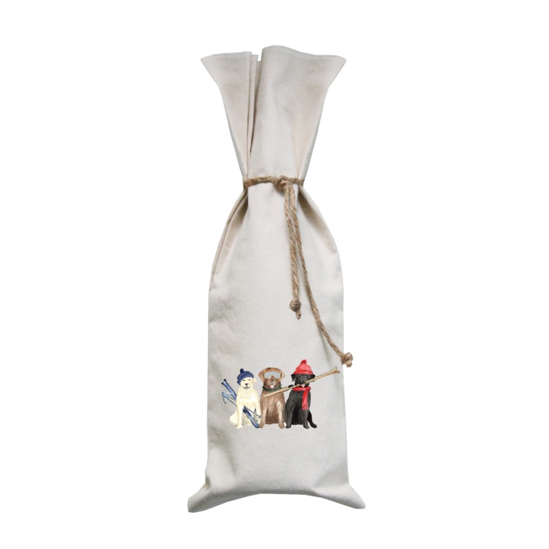 three dogs skiing wine bag
