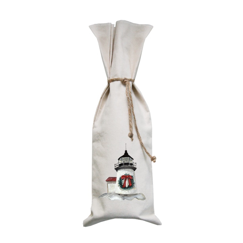 christmas lighthouse wine bag