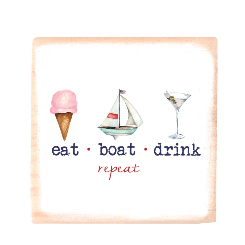 eat boat drink repeat square wood block