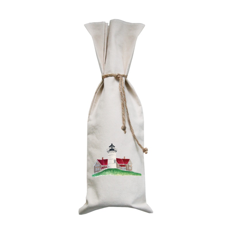 falmouth lighthouse landscape wine bag