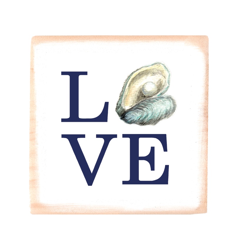 love oyster square wood block