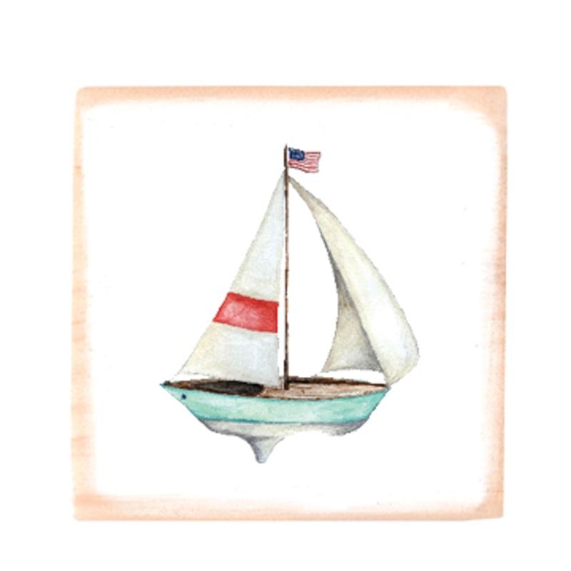 sailboat seafoam square wood block