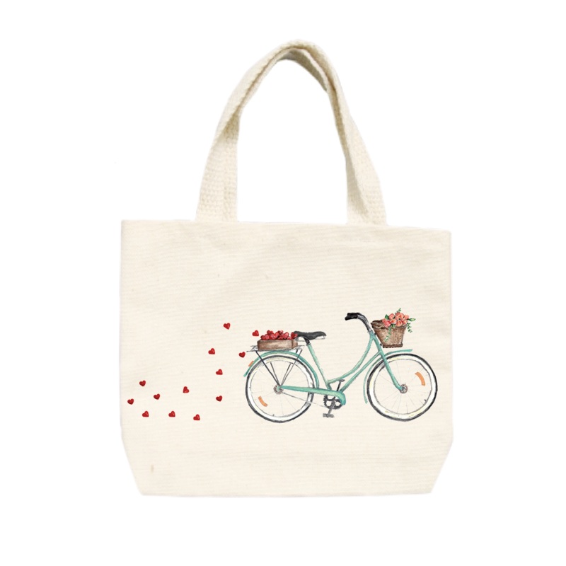 seafoam bike with hearts + roses small tote
