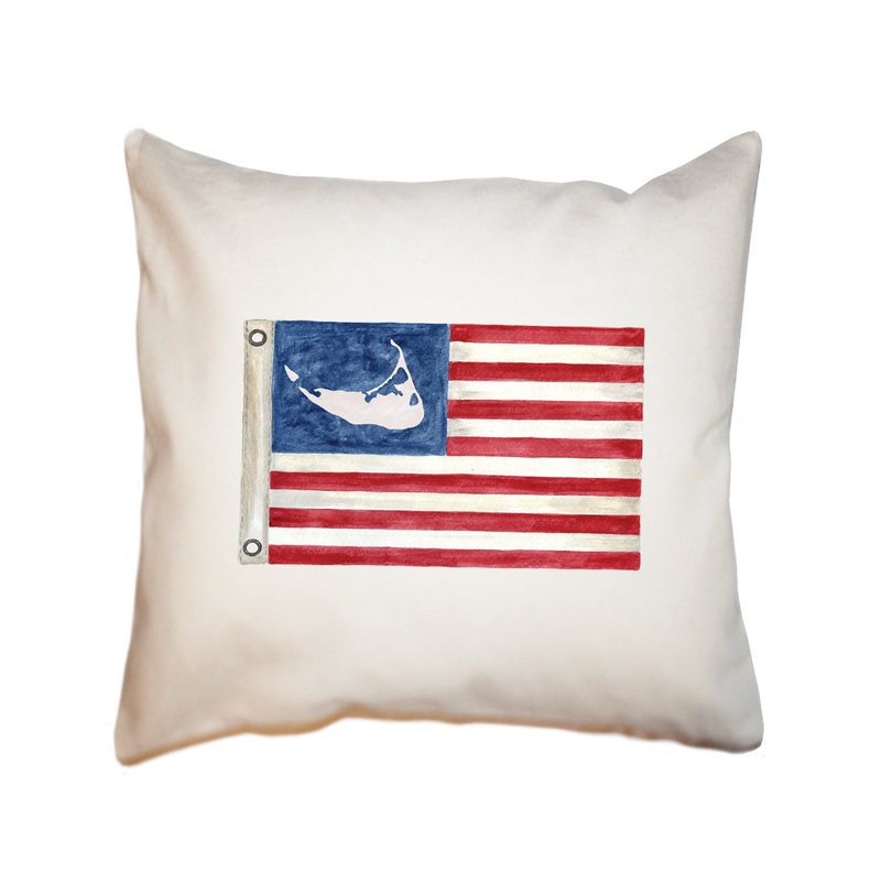 american flag with nantucket square pillow