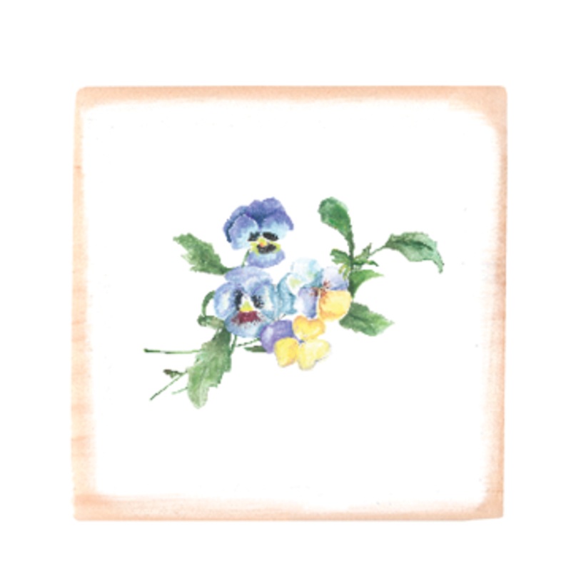 pansies square wood block