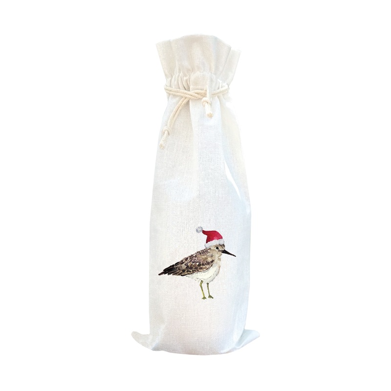 sandpiper with santa hat wine bag