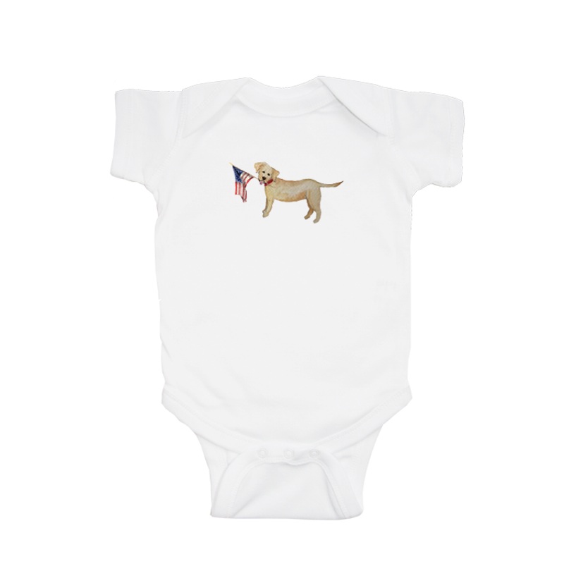 yellow lab with flag baby snap up short sleeve