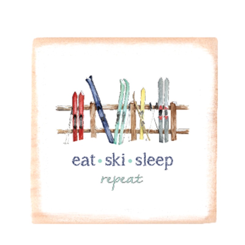 eat ski sleep square wood block