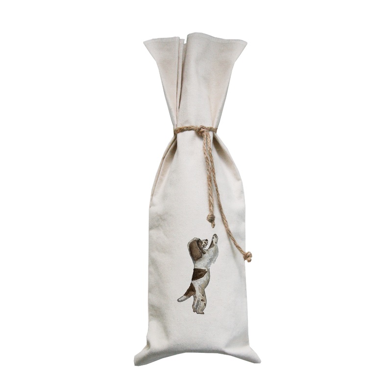 english cocker spaniel on hind legs wine bag