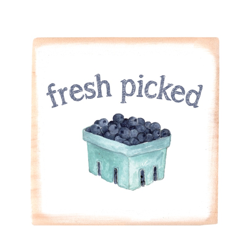 fresh blueberries square wood block