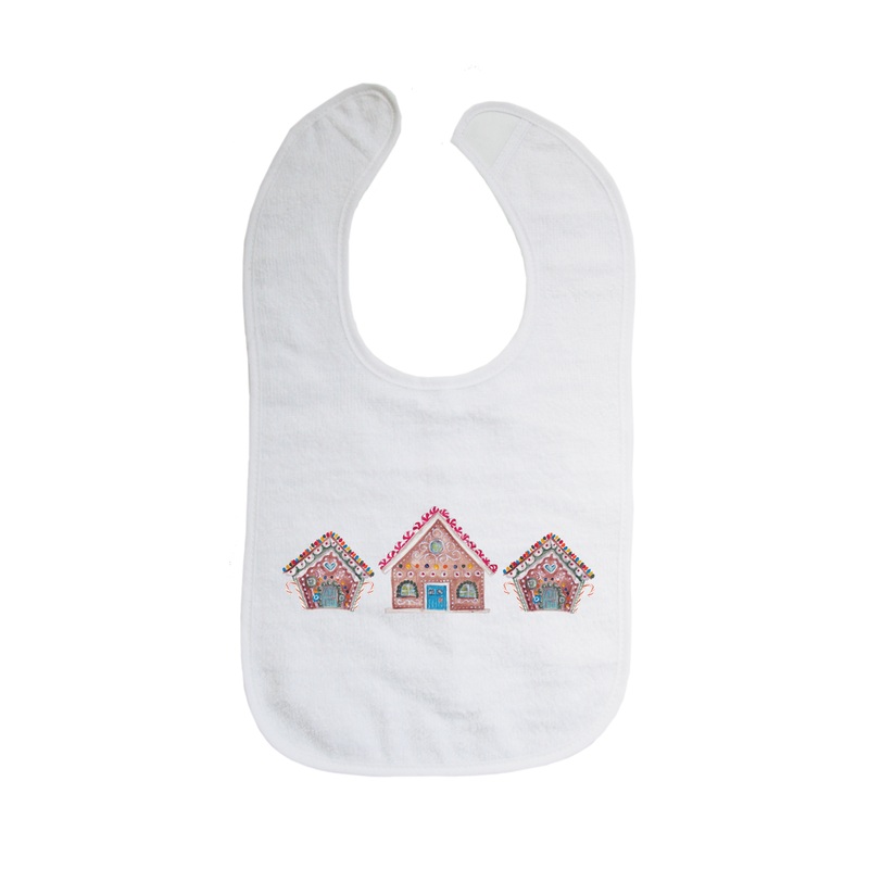 three gingerbread houses bib