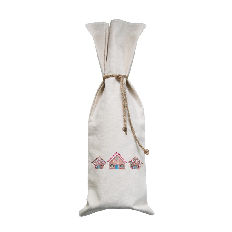 three gingerbread houses wine bag