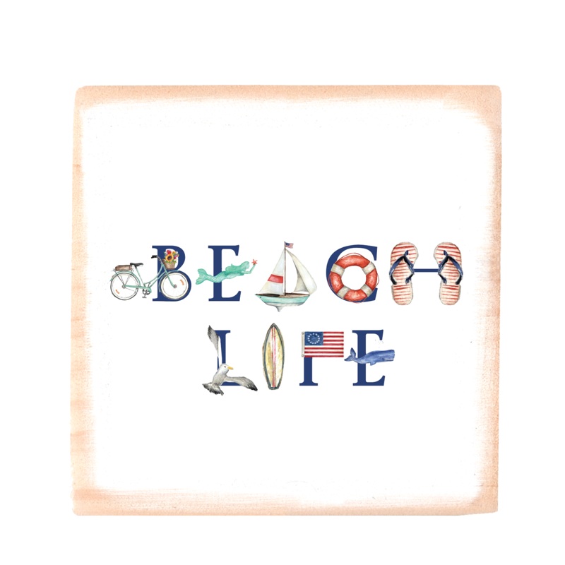 beach life square wood block
