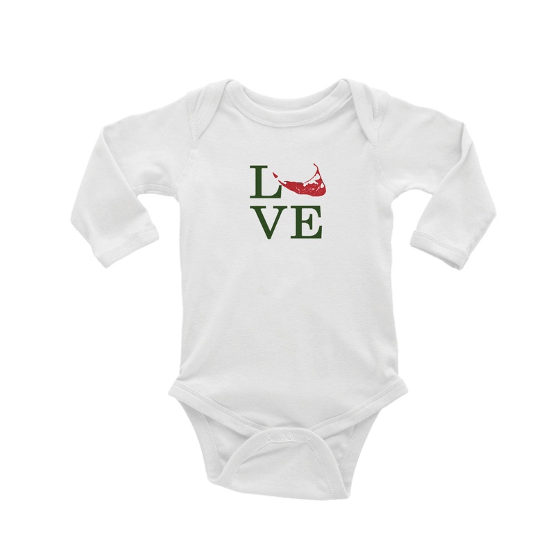 love nantucket island in red and green baby snap up long sleeve