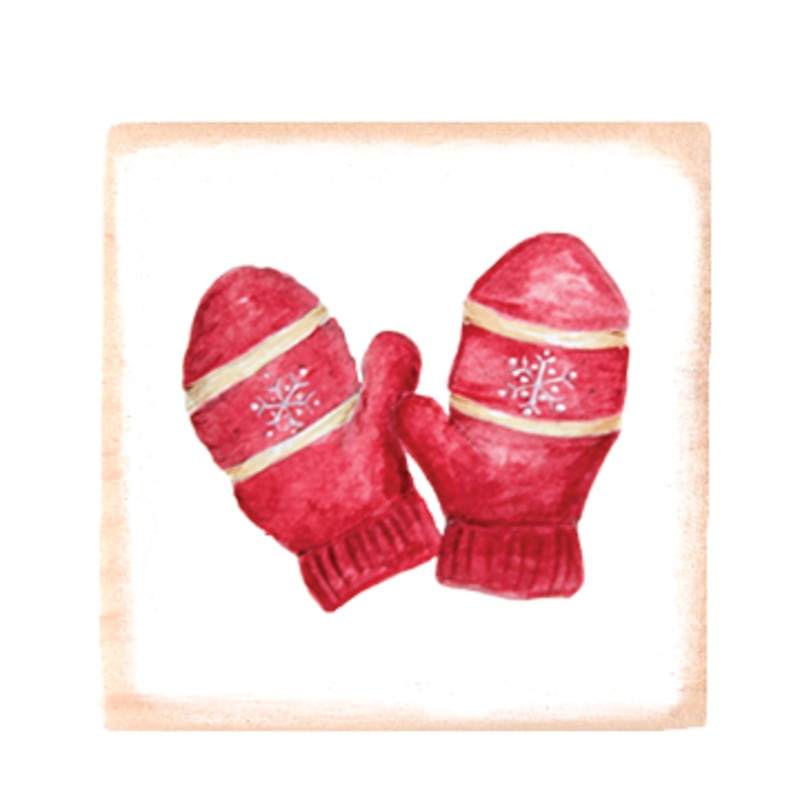 pair of mittens square wood block
