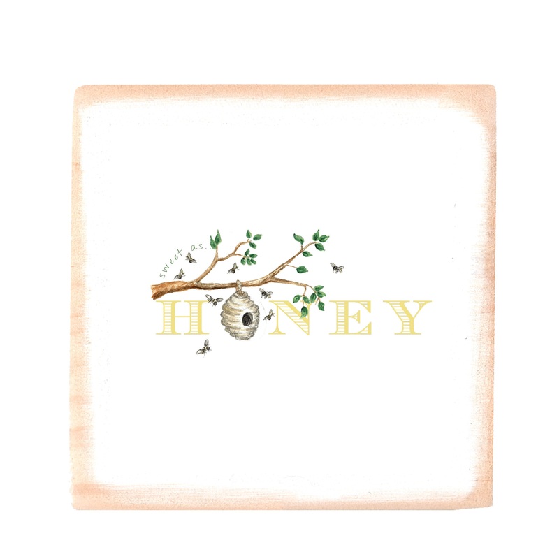 sweet as honey square wood block