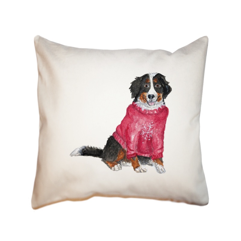bernese mountain dog in sweater square pillow