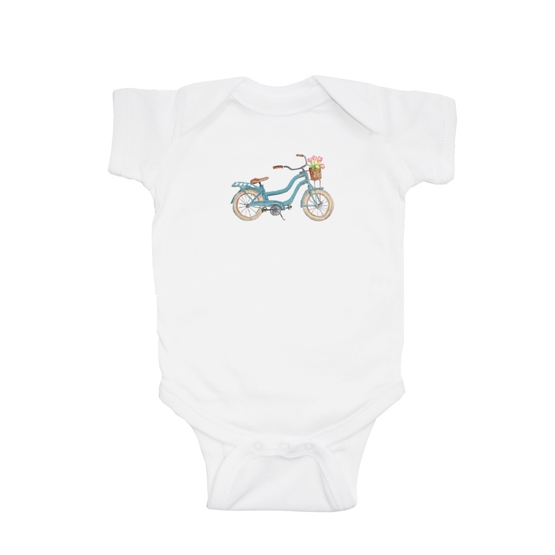 light blue beach bike with tulips baby snap up short sleeve