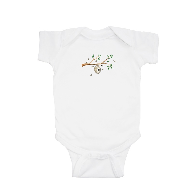 hive on branch with bees baby snap up short sleeve