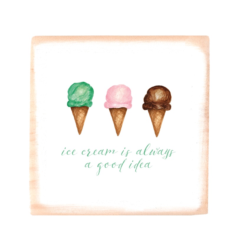 ice cream good idea green text square wood block