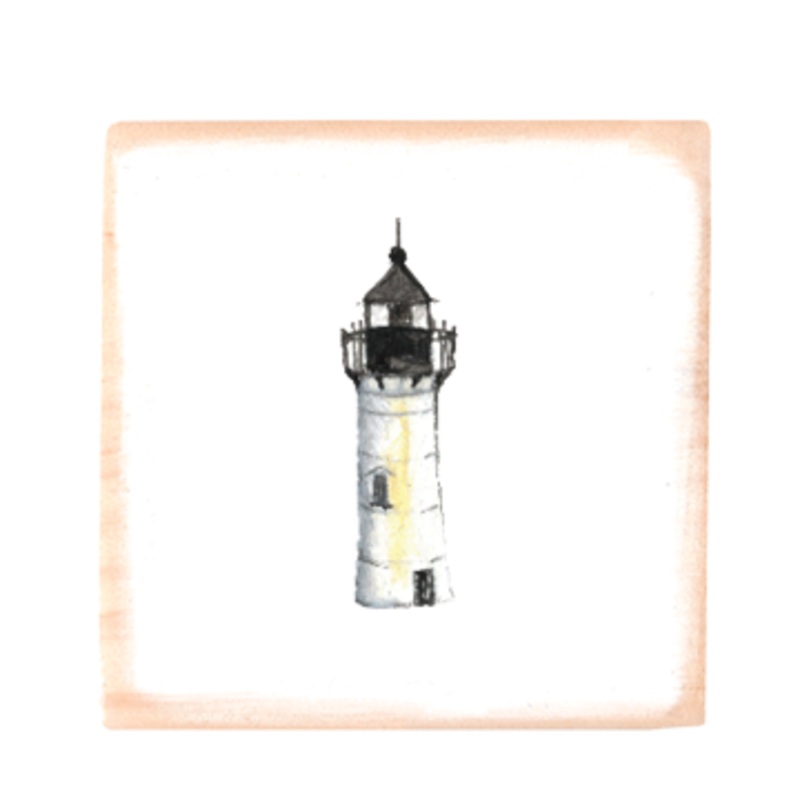 white lighthouse square wood block