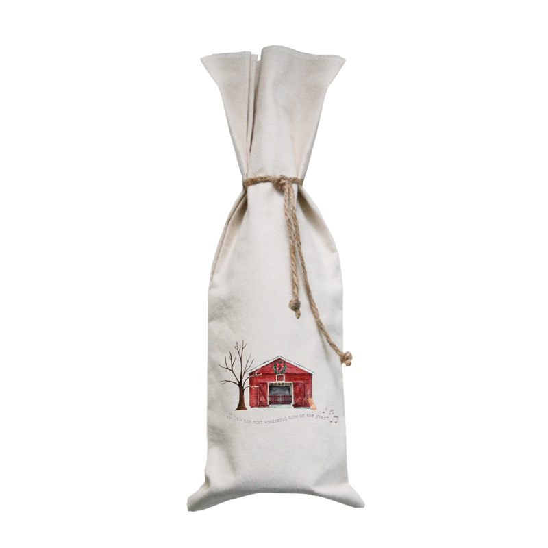 winter barn most wonderful time of year wine bag