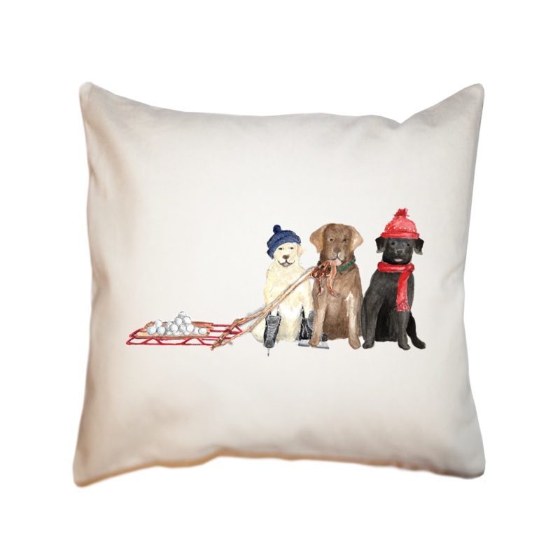 three labs winter square pillow