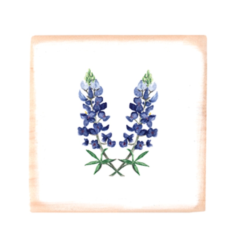 two bluebells square wood block