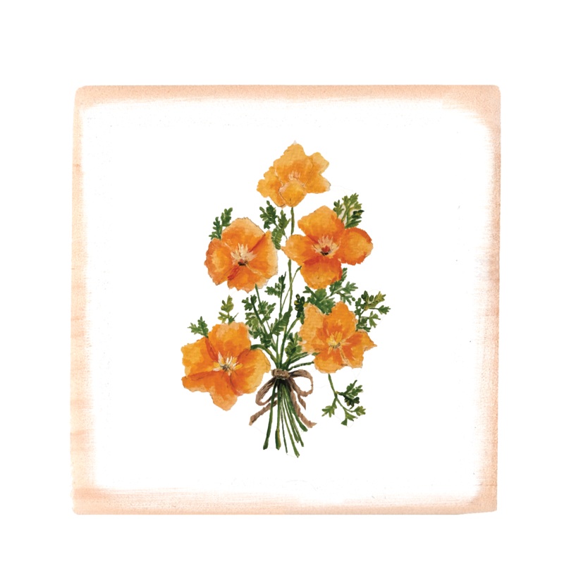 california poppies square wood block