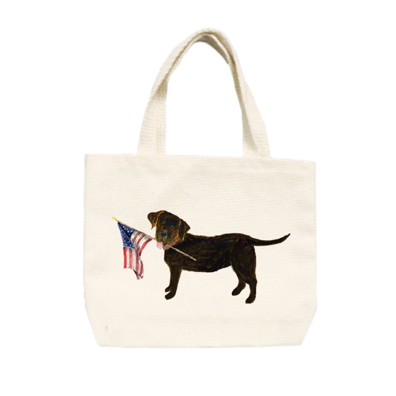 chocolate lab + flag small tote