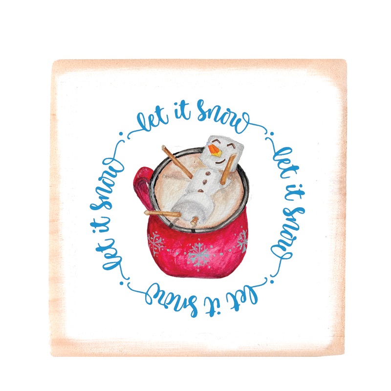 cocoa with snowman let it snow square block