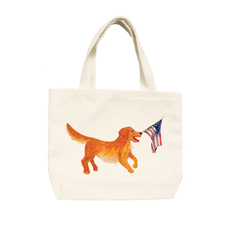 golden retriever + flag small tote