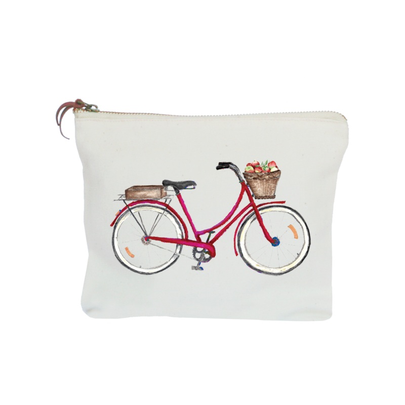red bike with apples zipper pouch