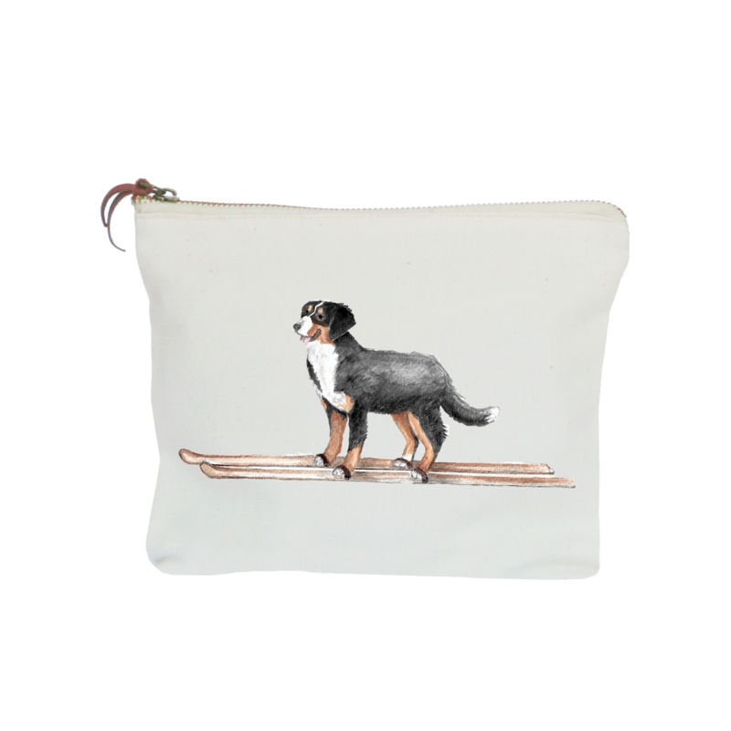 bernese on skis zipper pouch