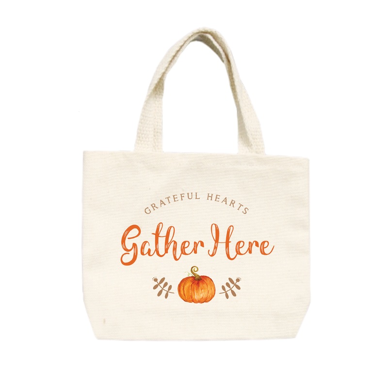 grateful hearts gather here small tote