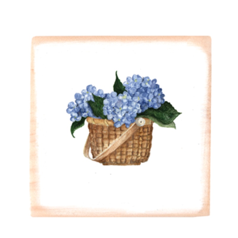 hydrangea basket square wood block