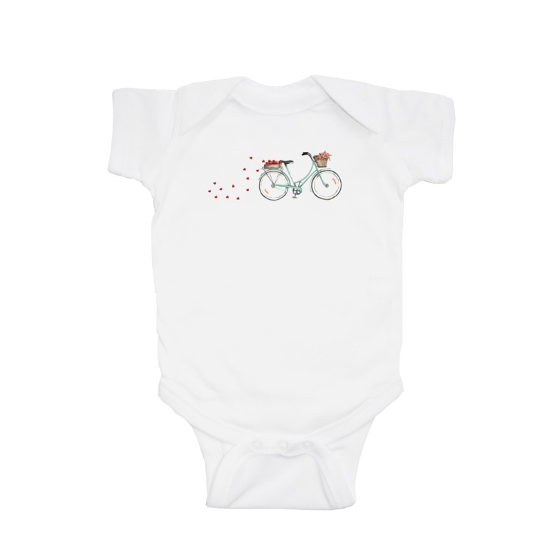 seafoam bike with hearts + roses baby snap up short sleeve