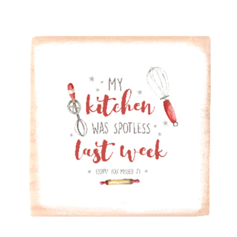 spotless kitchen + tools square wood block