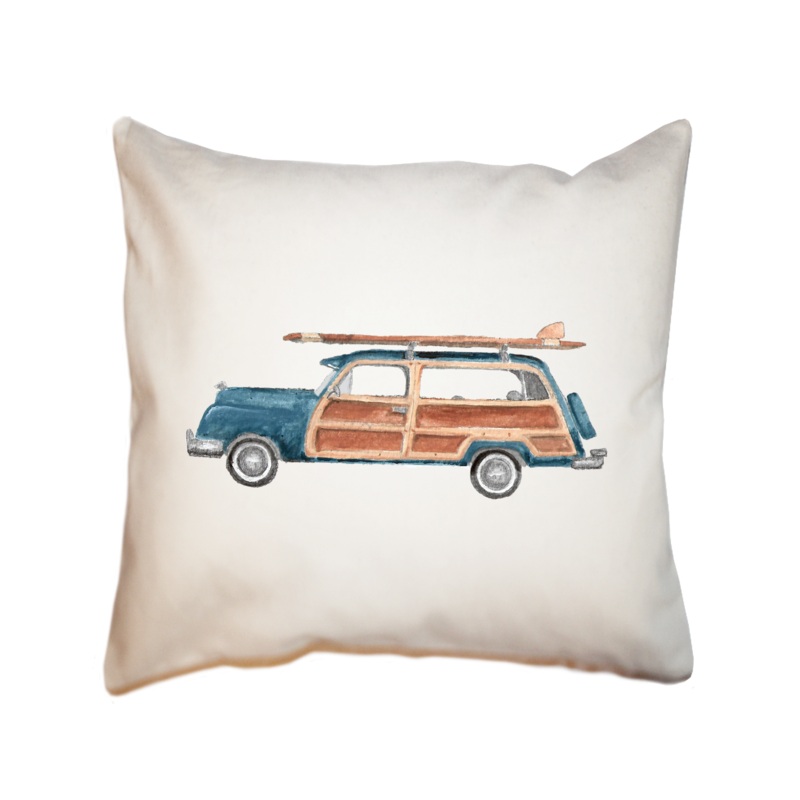 blue woody with surf board square pillow