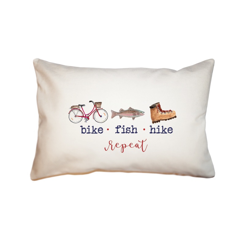 bike fish hike repeat large rectangle pillow