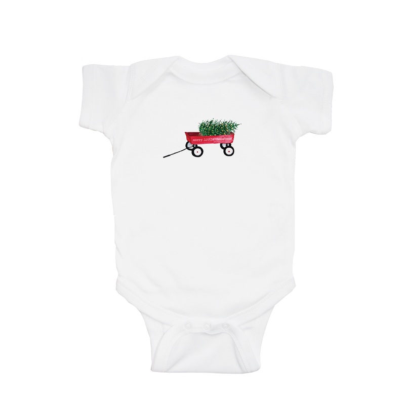 red wagon with tree and text baby snap up short sleeve