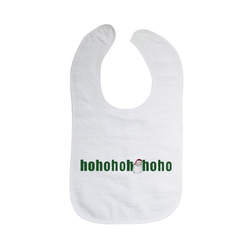 santa face ho ho ho green text bib
