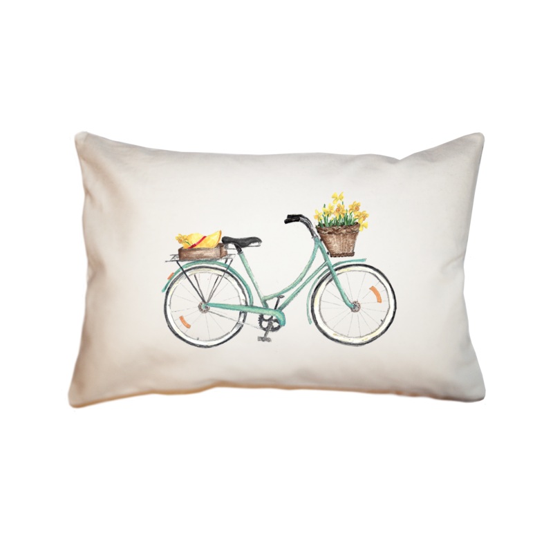 seafoam bike with daffodils and straw hat large rectangle pillow