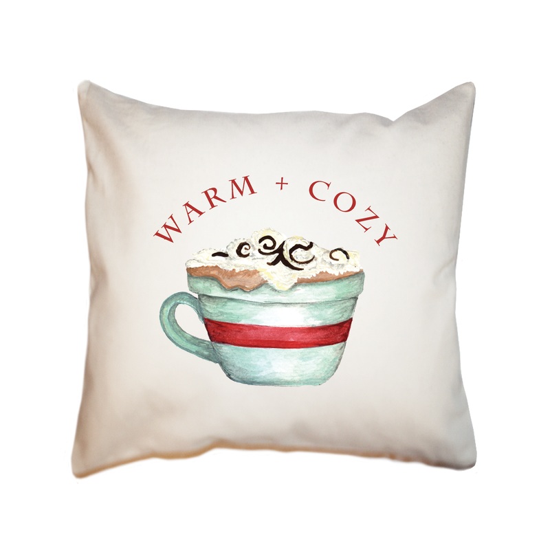 warm and cozy cocoa cup square pillow