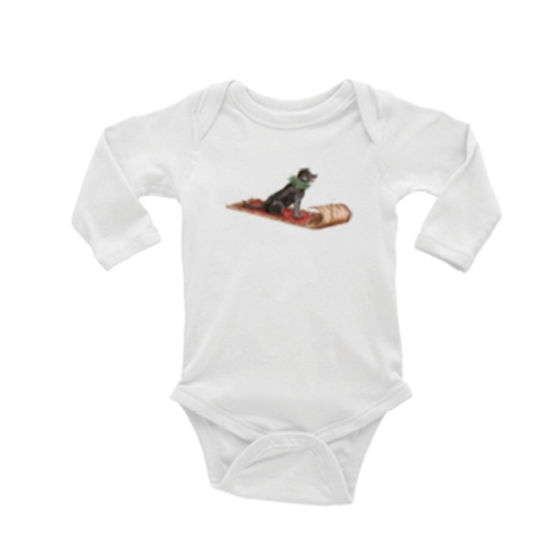 black lab on sled baby snap up long sleeve