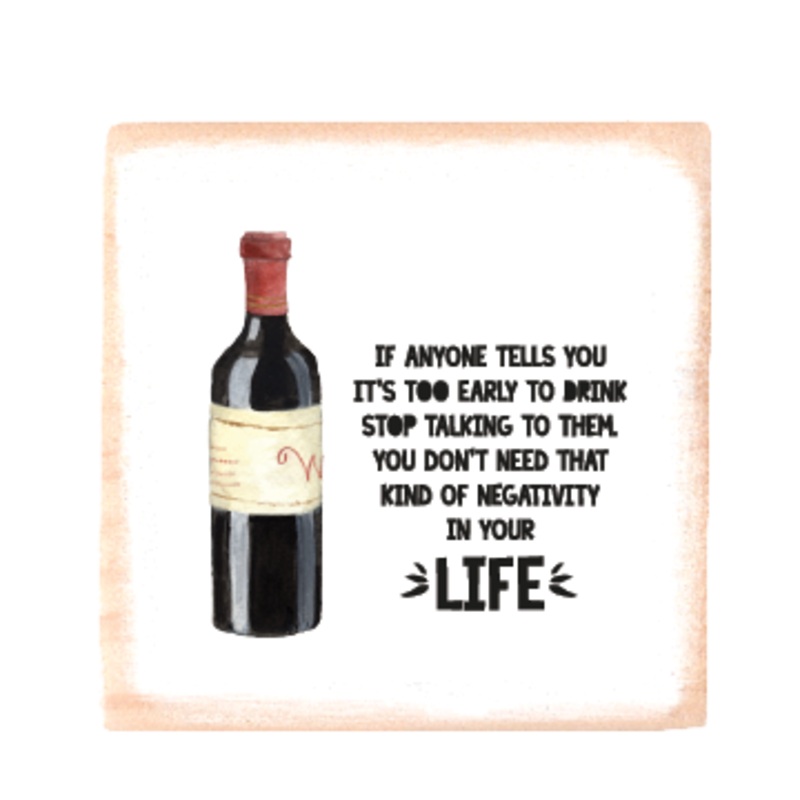 negativity wine bottle square wood block