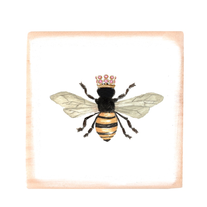 queen bee with crown wood block